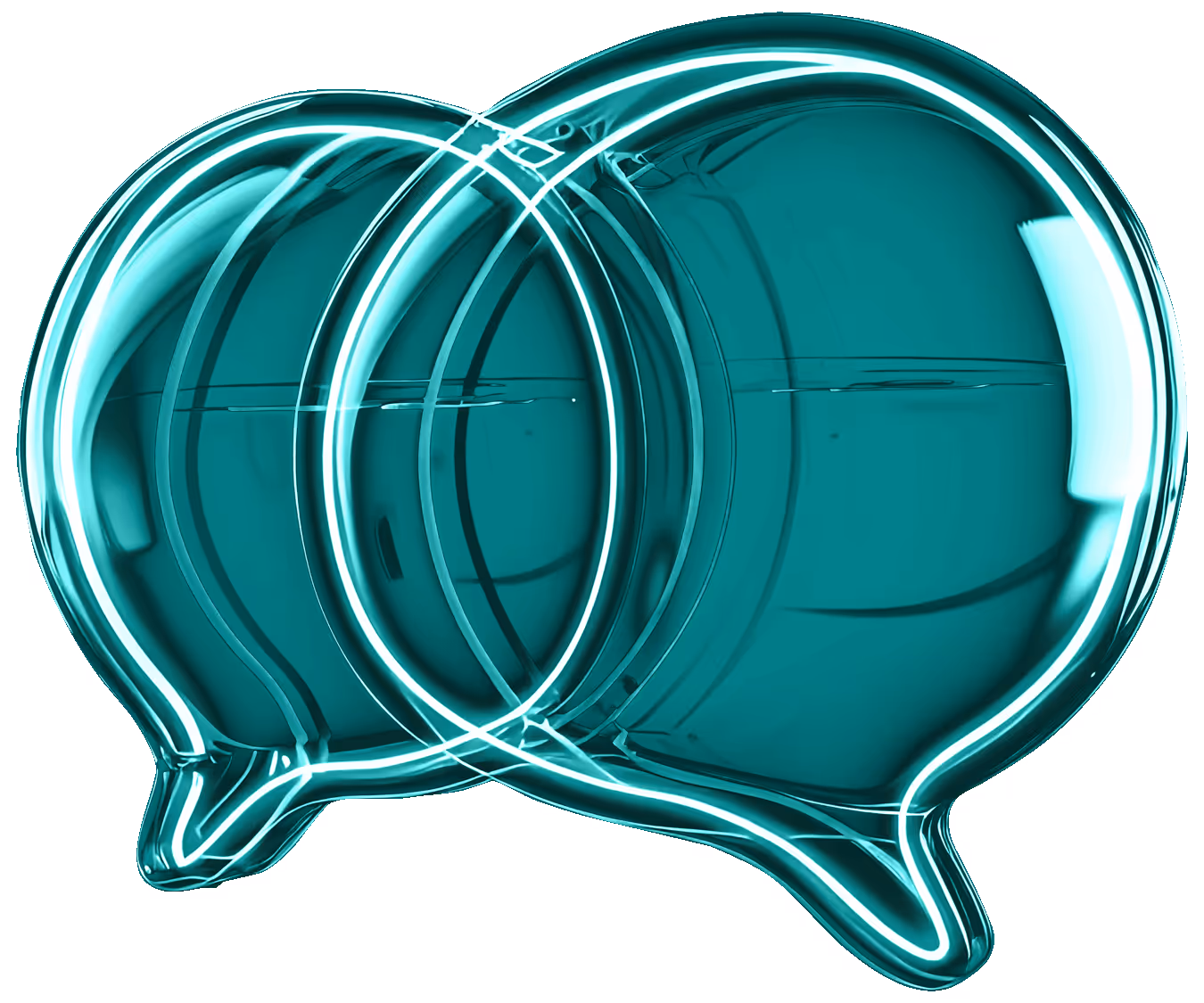Two overlapping turquoise translucent speech bubbles symbolizing communication or conversation.