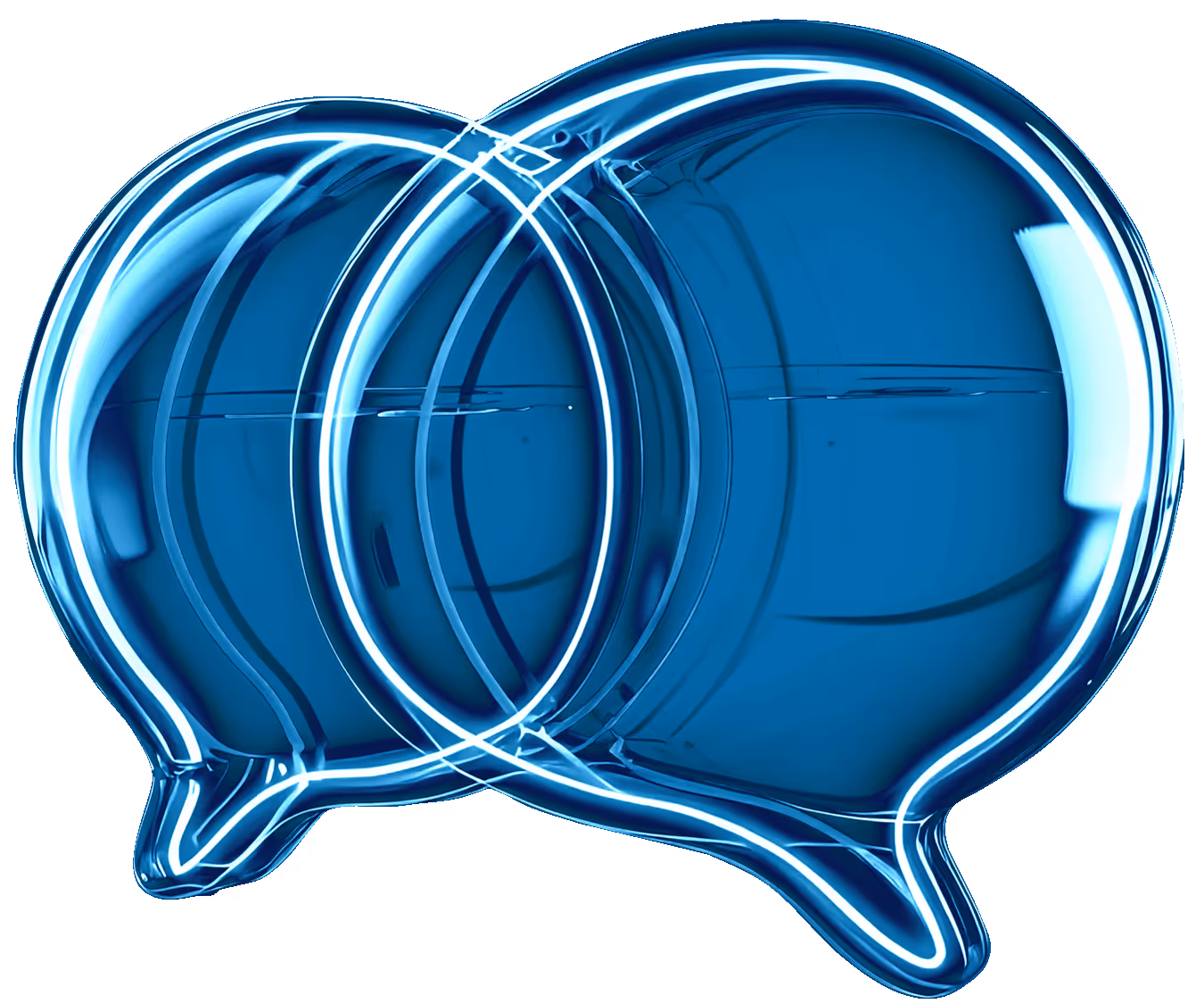 Two overlapping blue translucent speech bubbles symbolizing communication or conversation.