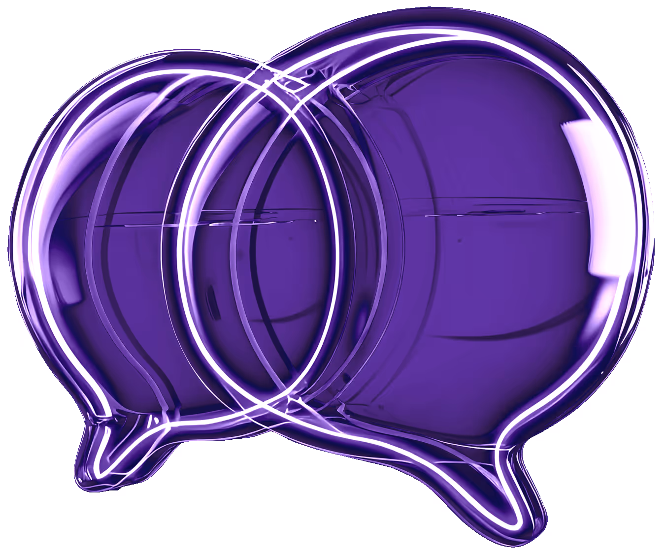 Two overlapping purple translucent speech bubbles symbolizing communication or conversation.