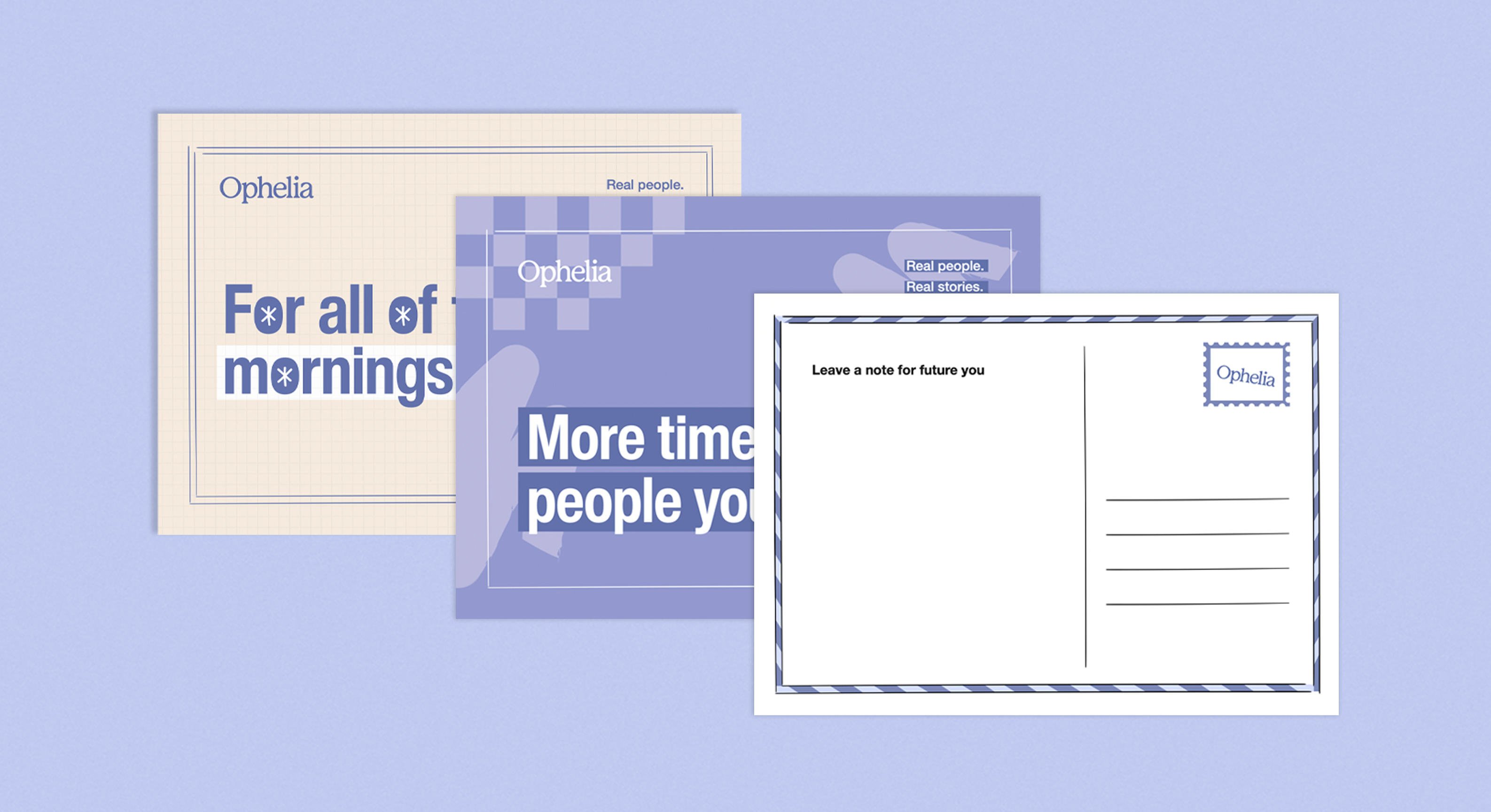 A collection of Ophelia postcards with hopeful messages inspired by patients’ experiences with opioid use disorder treatment