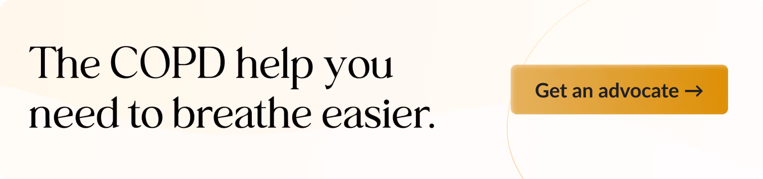 Banner with text: The COPD help you need to breathe easier. Includes a button: Get an advocate.