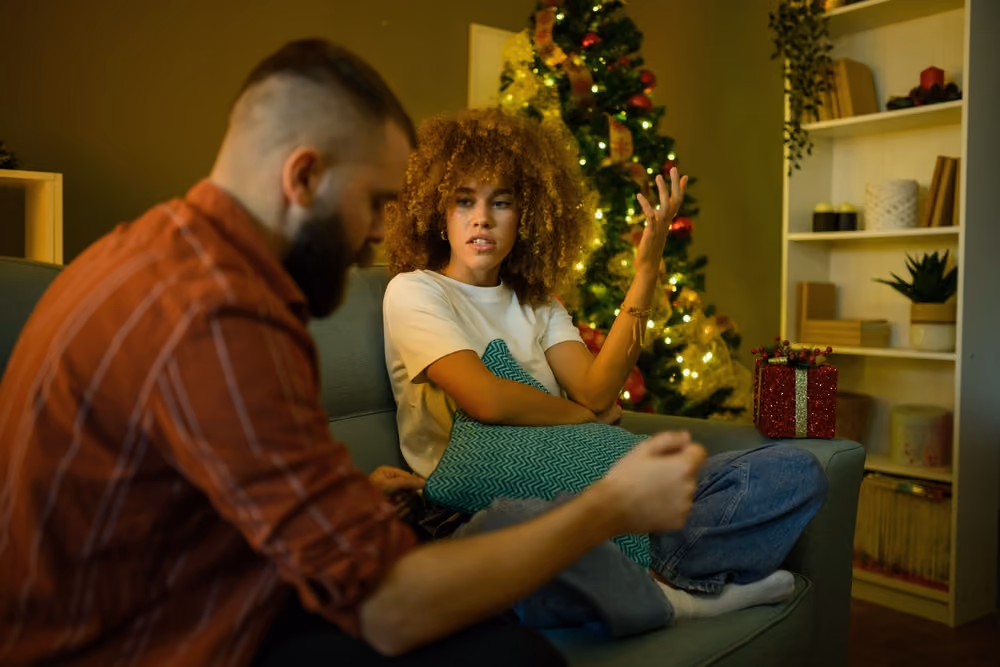 A couple arguing during the holidays