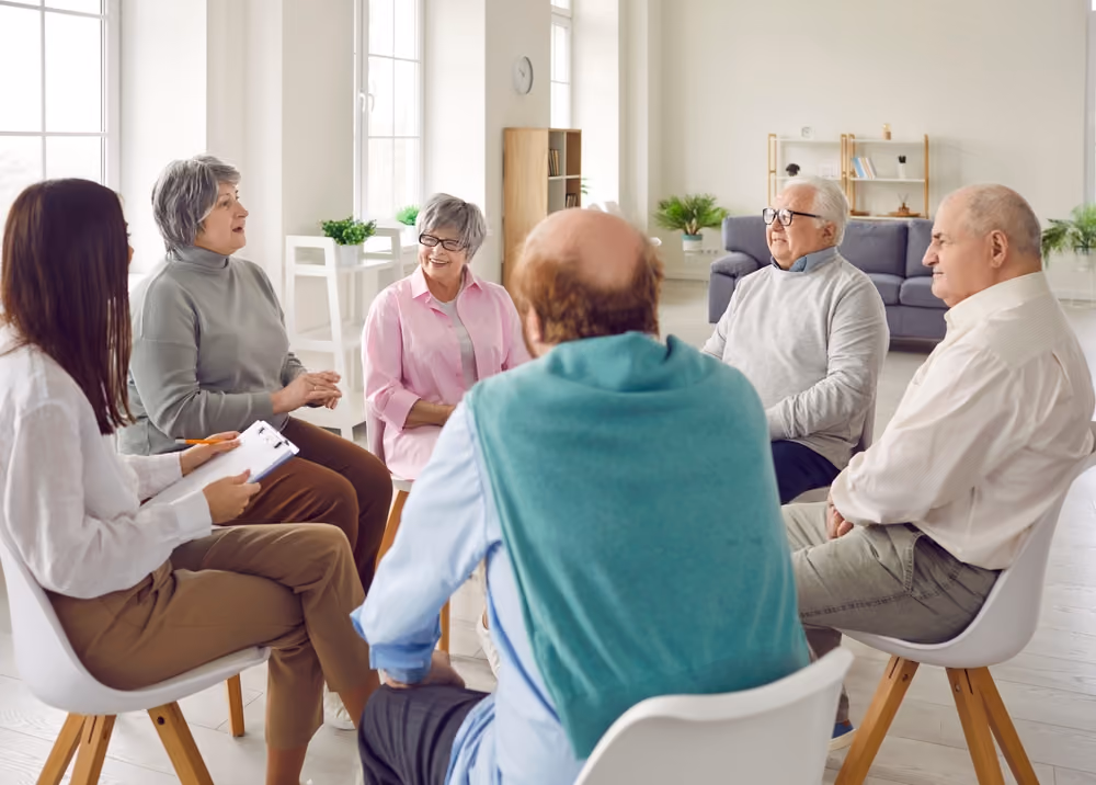 A group of senior citizens, talking