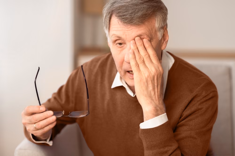 A senior male suffering eye problems