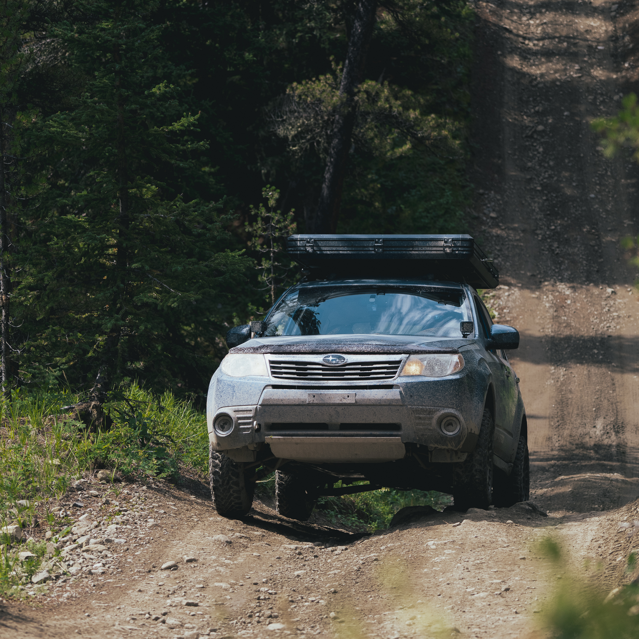 RalliTEK spacer lift installed on lifted Subaru Forester for improved clearance