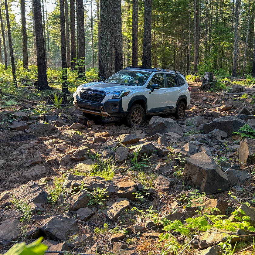 Subaru Forester winching on rocks with hidden winch mount