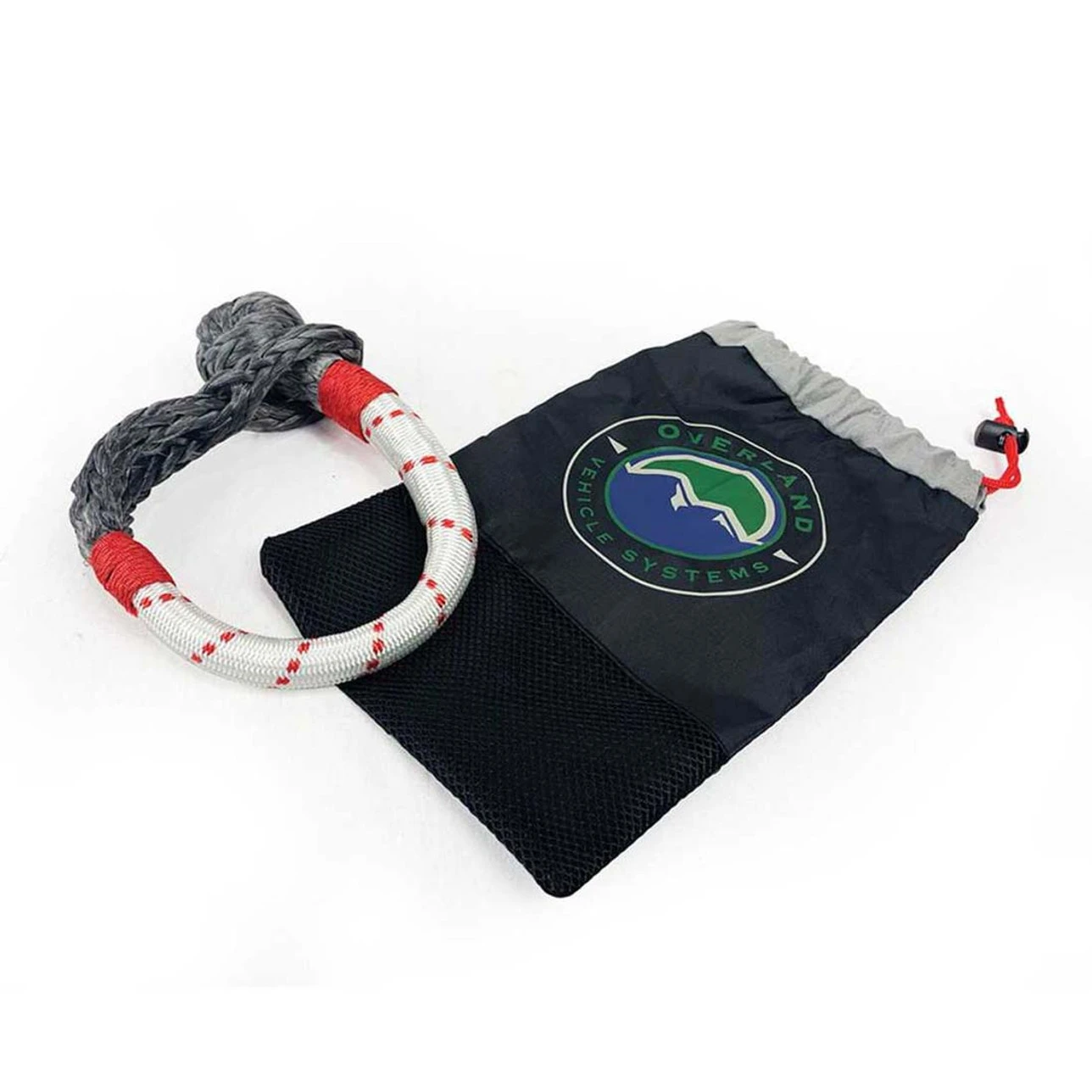 Off road recovery soft shackle with protective sleeve and storage bag