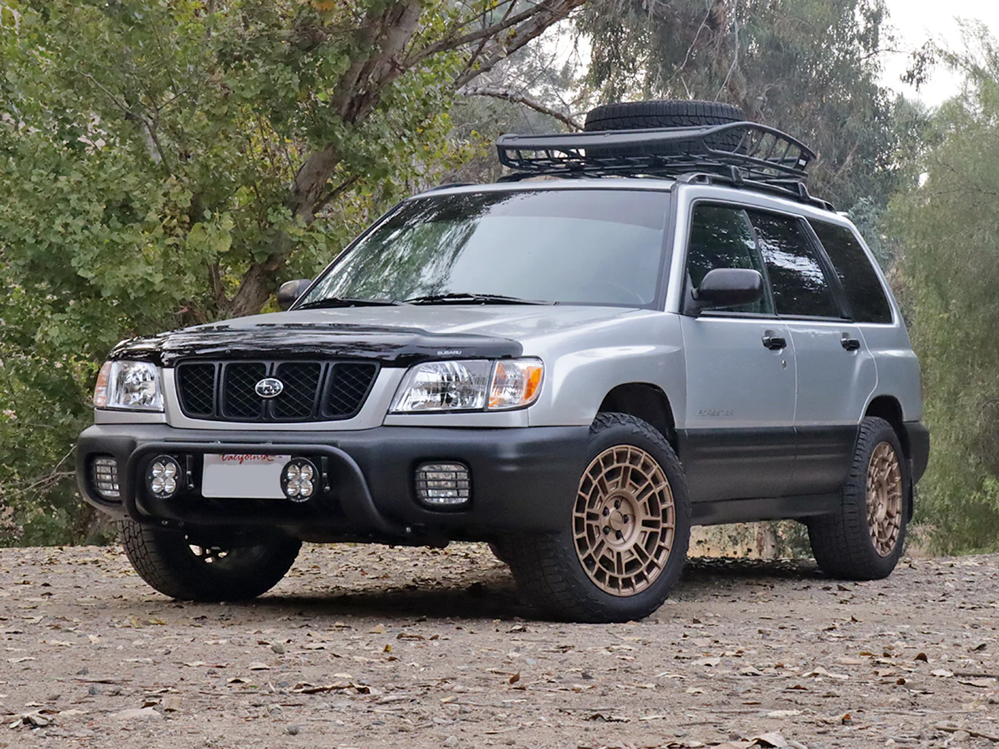 Overland Subaru Forester with rally light bar with LED light pods