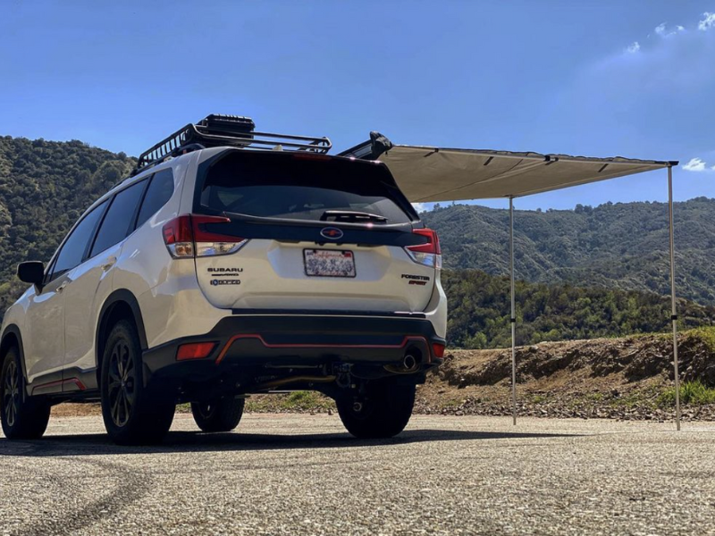 Subaru Forester with a hidden EcoHitch trailer receiver, designed for high-clearance off-roading.