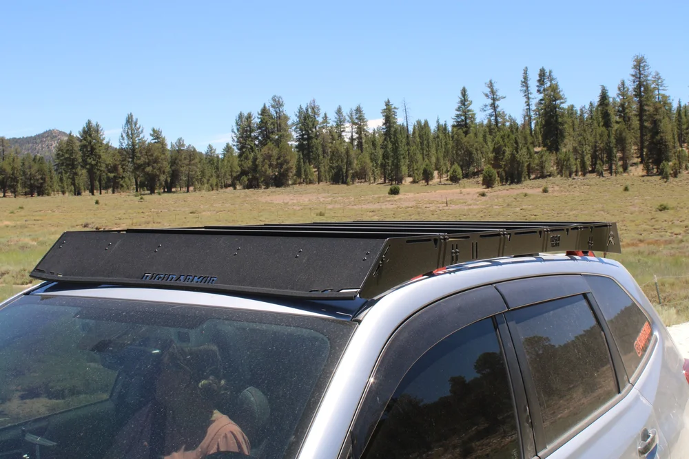 Rigid Armor No-Drill Roof Rack installed on a 2019-2024 Subaru Forester for increased overland Subaru gear storage and trail utility.