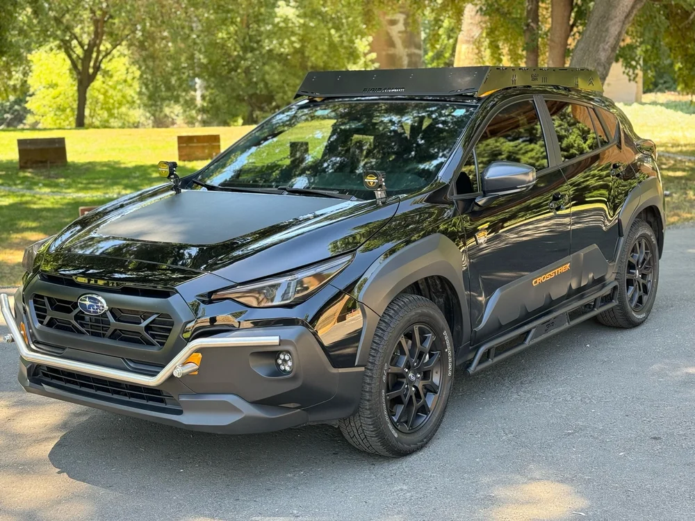 Rigid Armor No-Drill Stealth Roof Rack installed on a 2018-2026 Subaru Crosstrek for expanded gear capacity and low-profile overland Subaru styling.