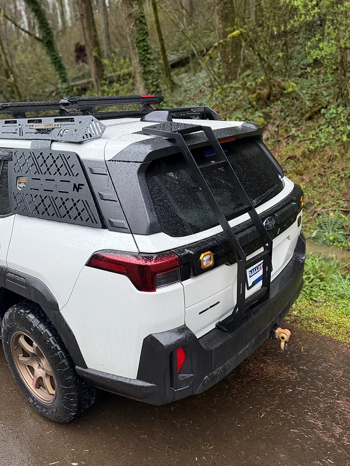 NashFab aluminum rear ladder mounted on a Subaru Outback rear hatch