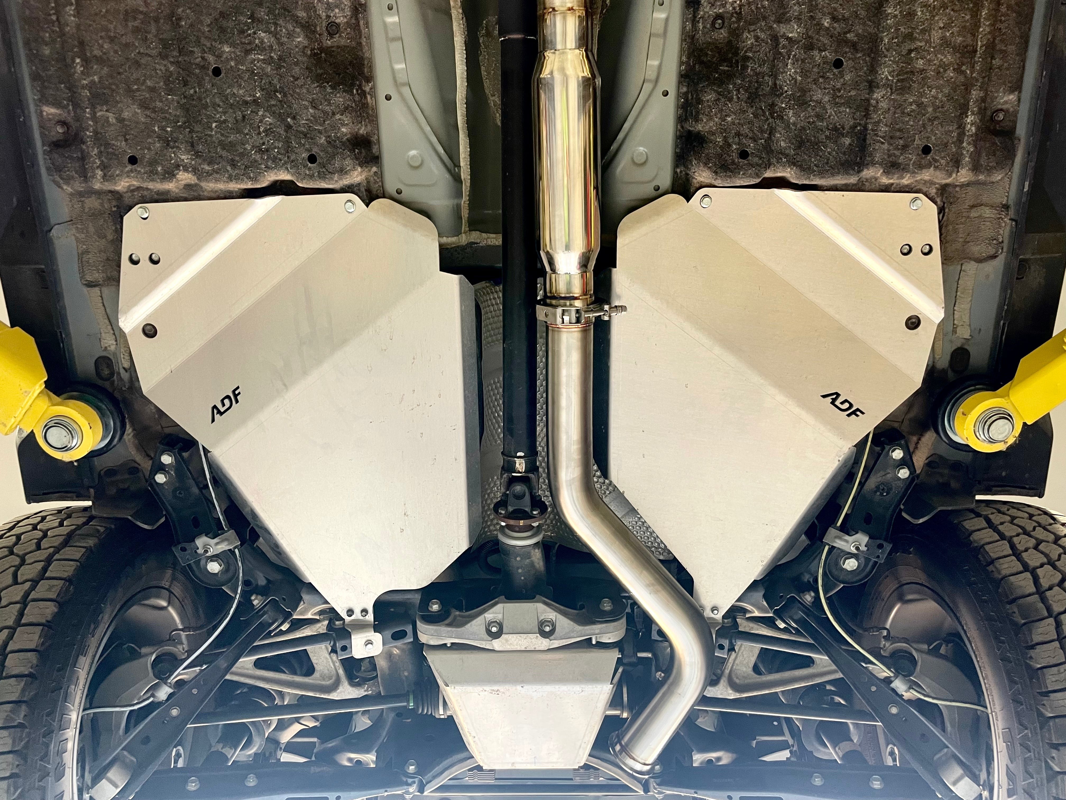 ADF Gas Tank Skid Plate installed on a Subaru Outback for fuel tank protection