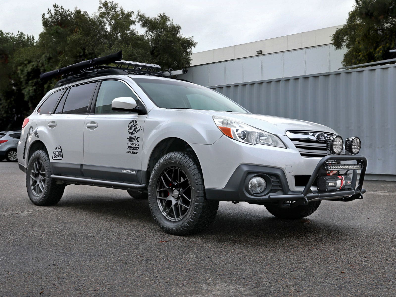 aFe Power Terra Guard bumper with winch mount installed on a Subaru Outback