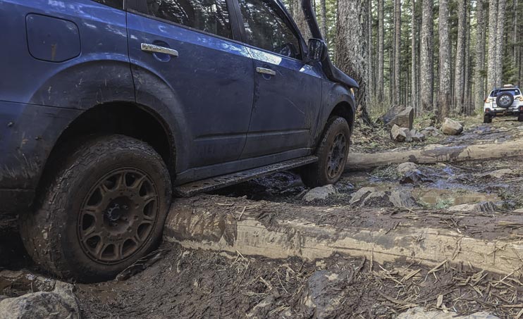 RalliTEK Rock Sliders installed on a Subaru Forester