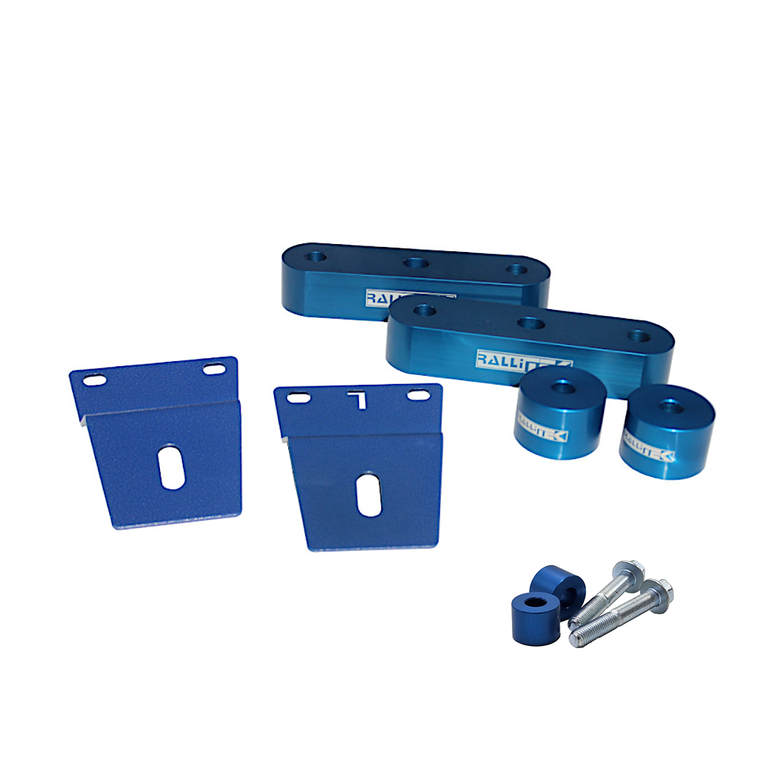 RalliTEK Subframe Drop Kit with blue anodized aluminum spacers for the Subaru Forester