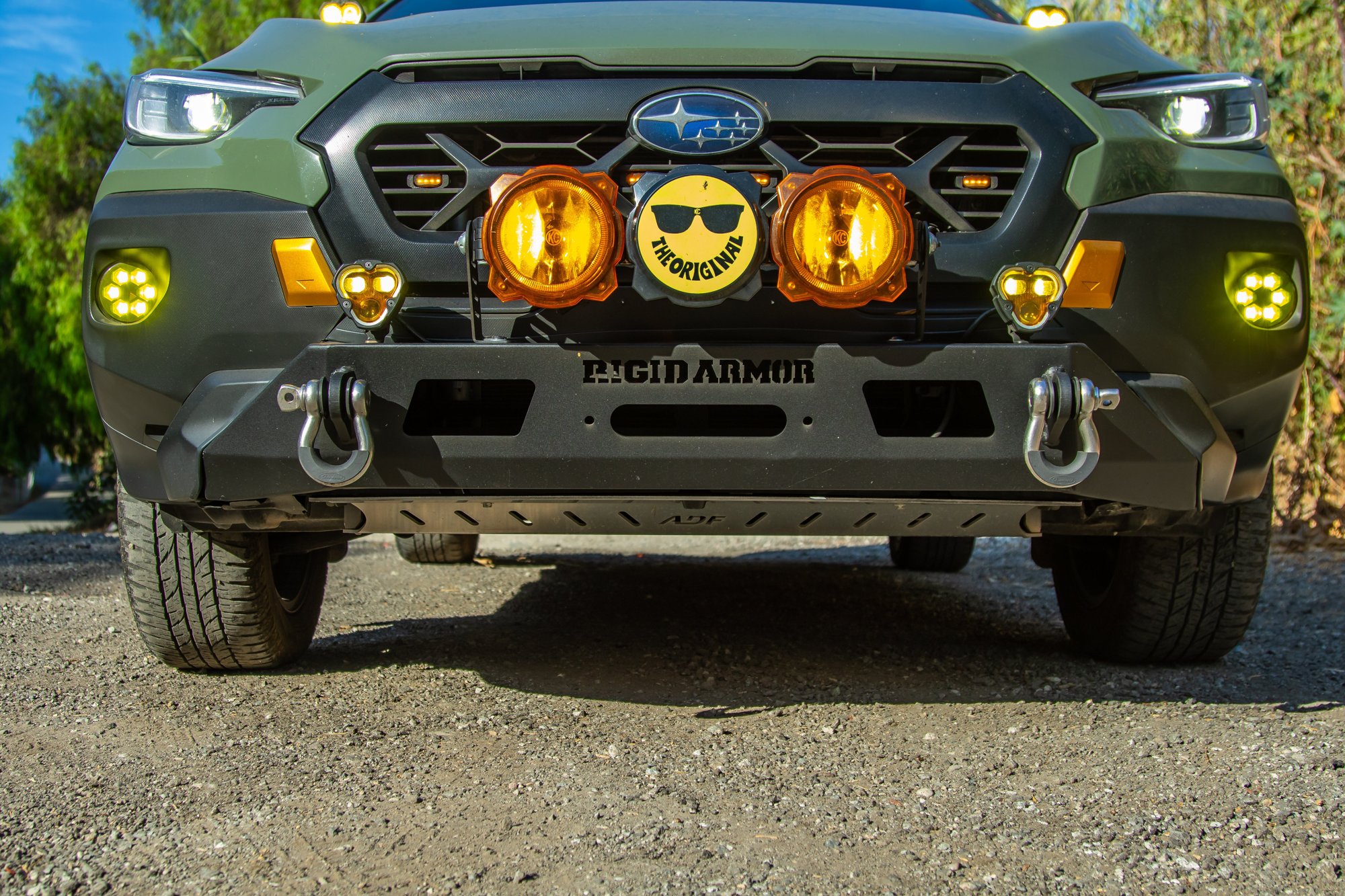 Subaru Crosstrek Wilderness with Rigid Armor center cut front bumper with winch mount and shackle mounts