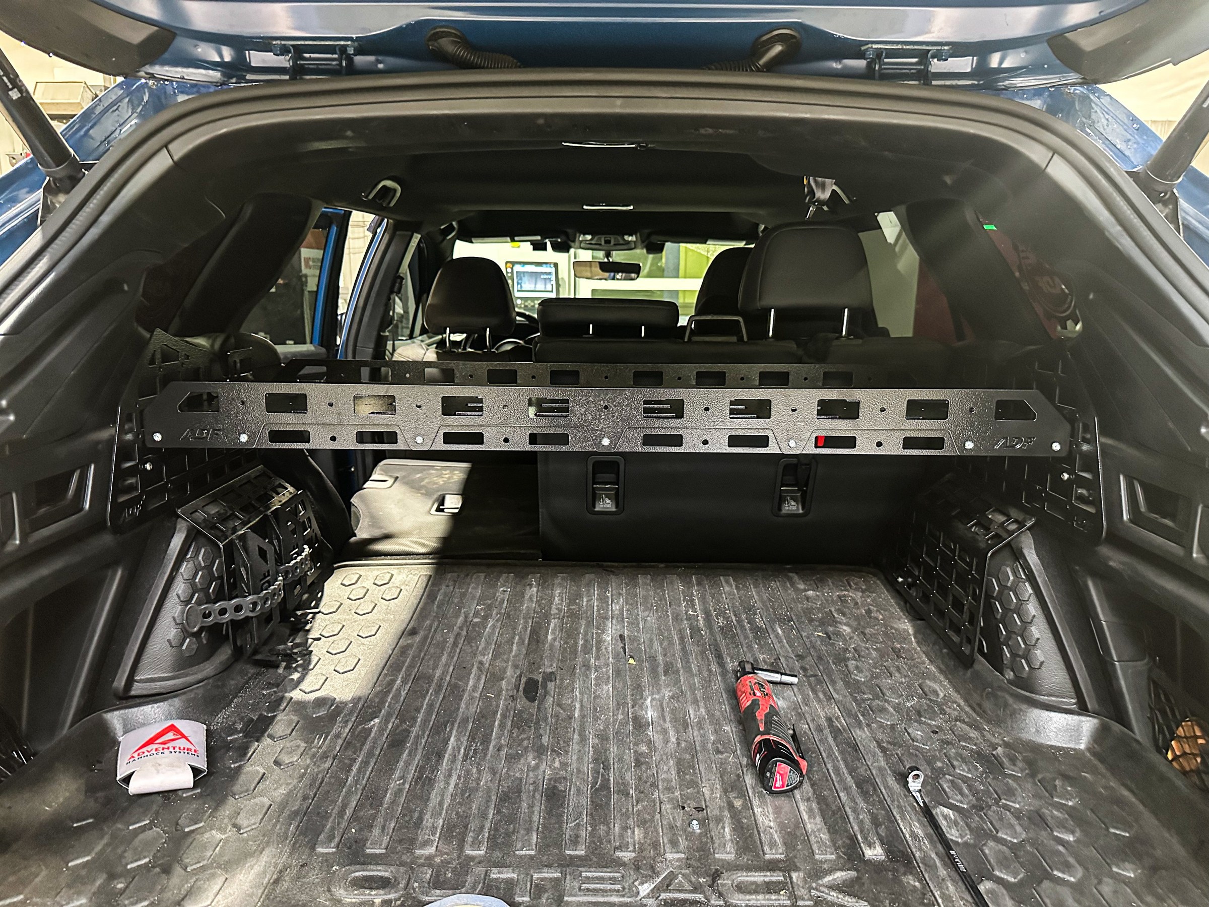 ADF Molle Shelf spanning the cargo area of a 2020-2025 Subaru Outback