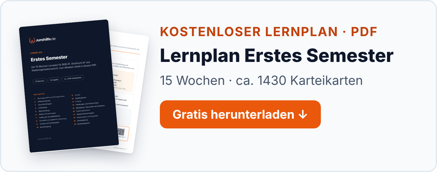 Banner: kostenloser Lernplan Erstes Semester als PDF, 15 Wochen mit ca. 1430 Karteikarten, mit Heft-Cover