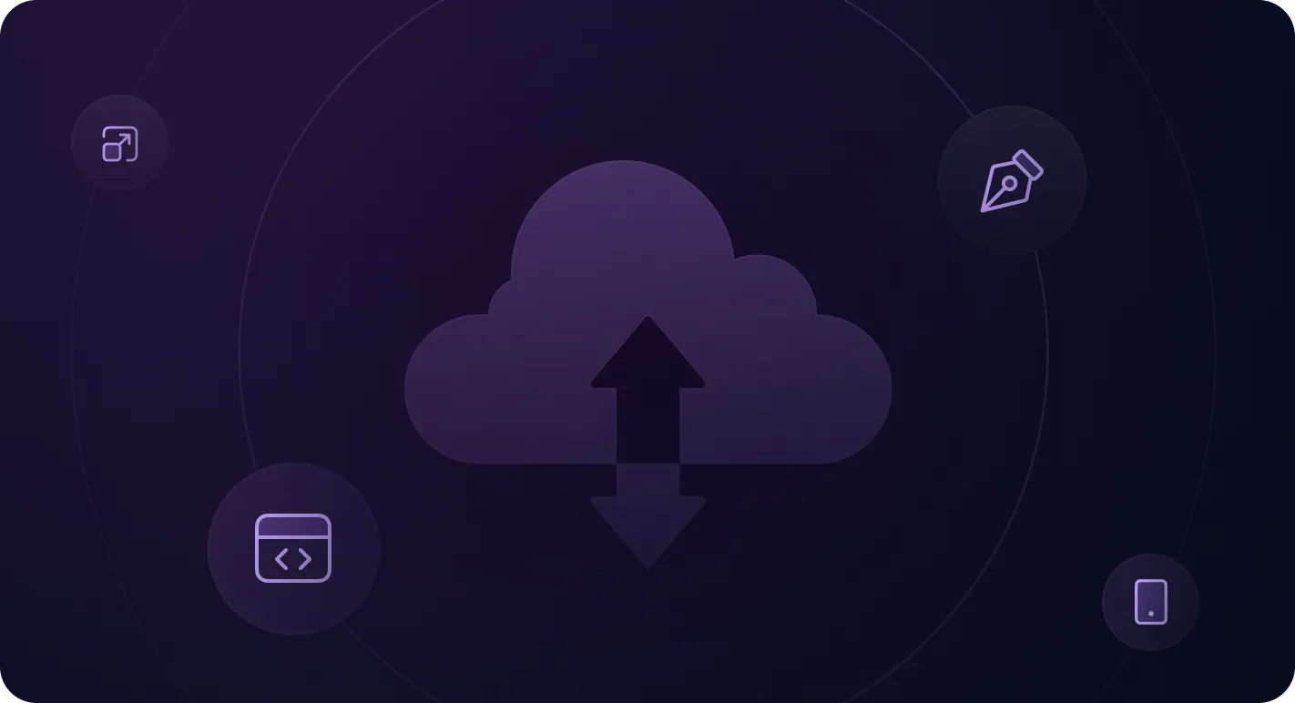 A purple background with icons of a cloud. 