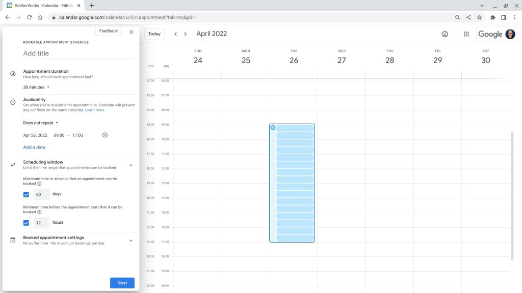 find a time in google calendar