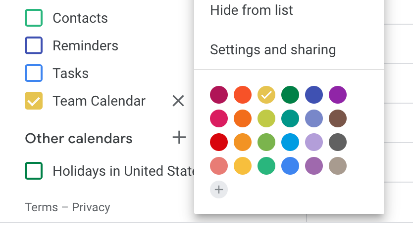 select color calendar