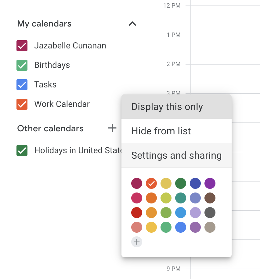 google calendar settings