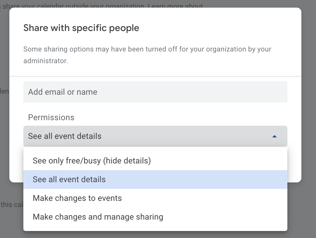 sharing settings google calendar