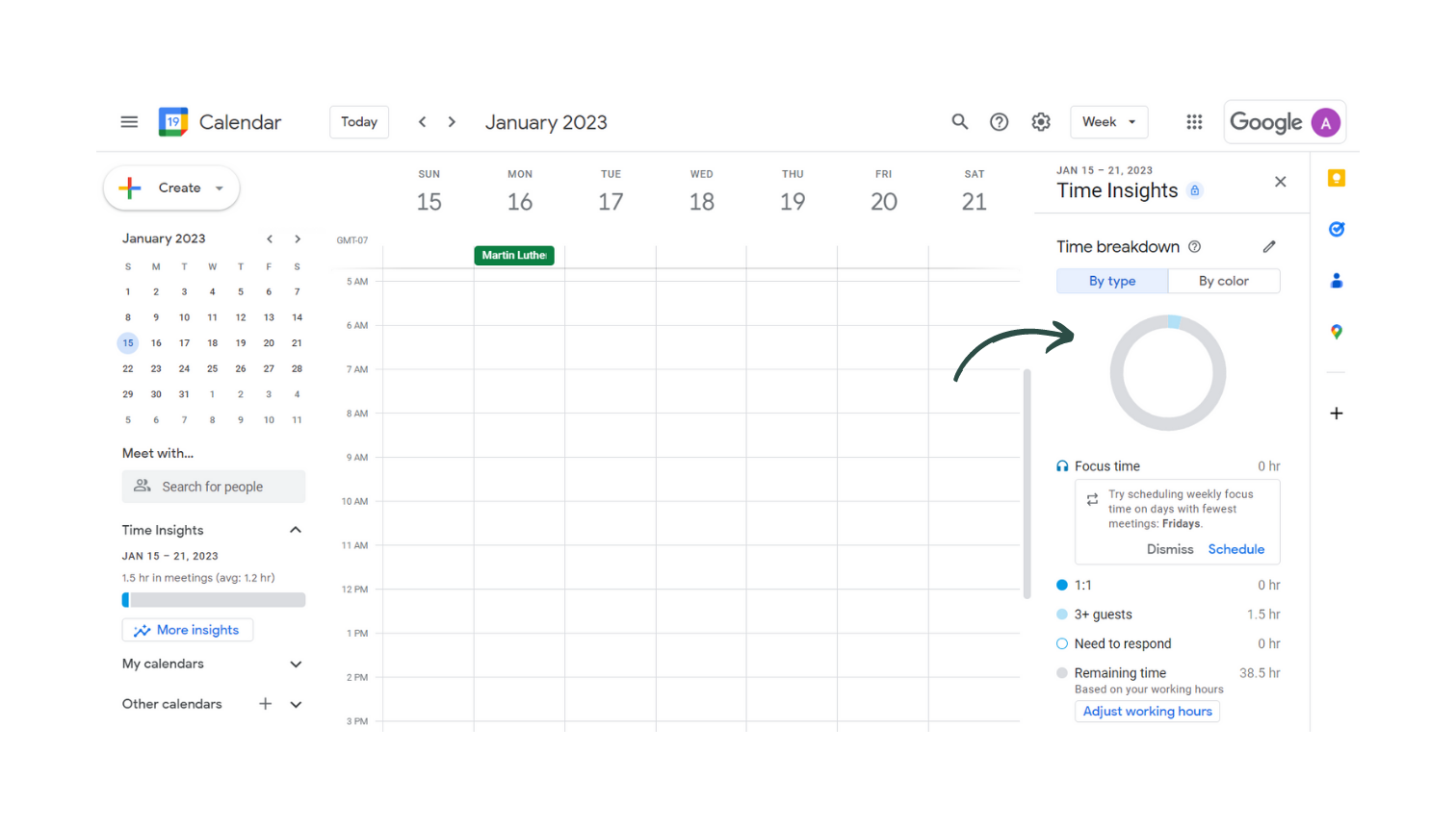 see more insights in google calendar