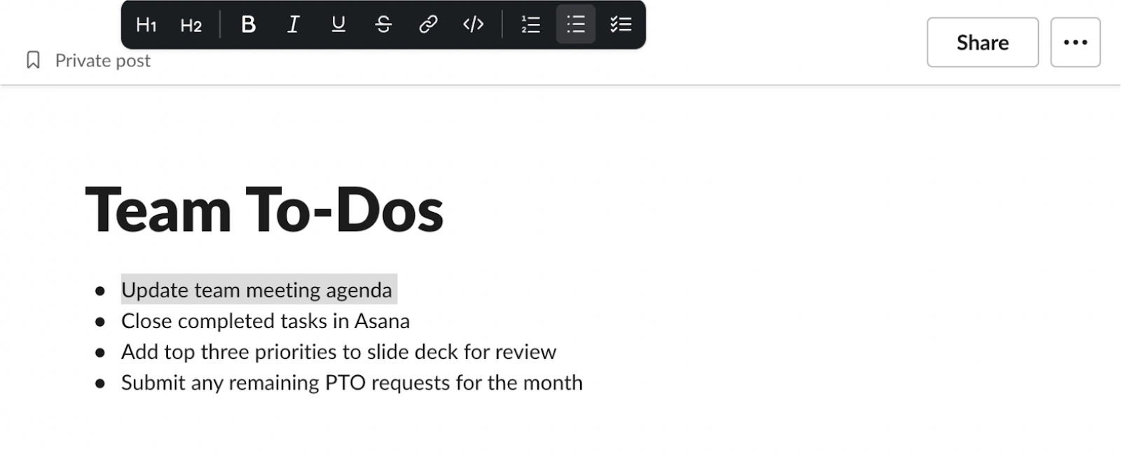 team to-do list in slack