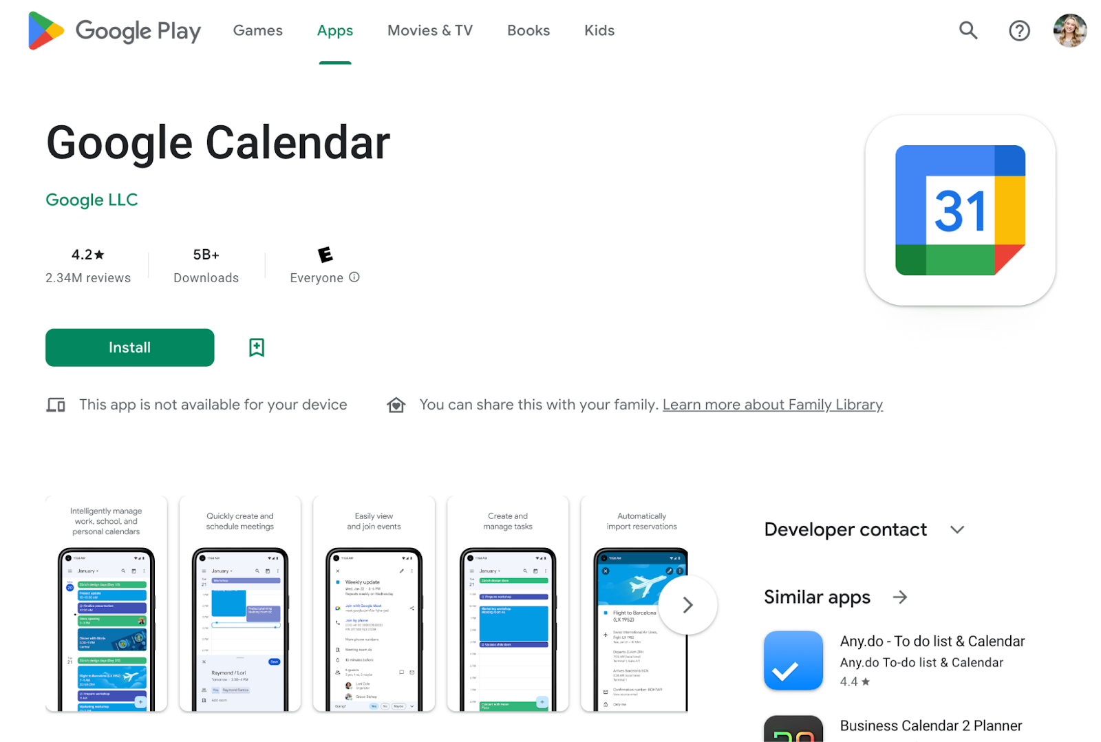 google calendar play store