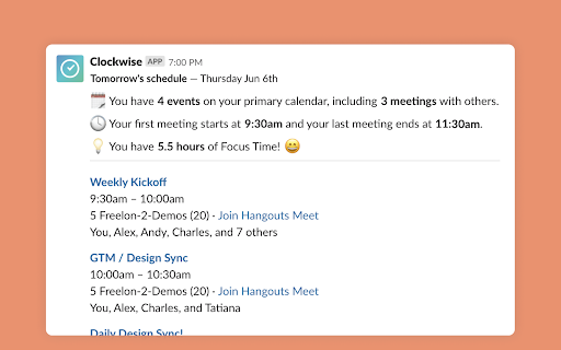 Clockwise slack integration