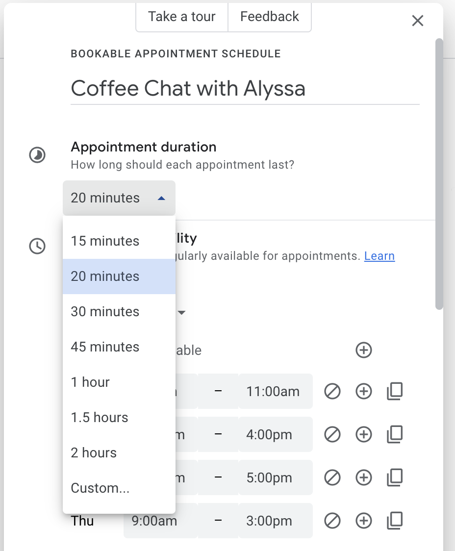 set appointment duration