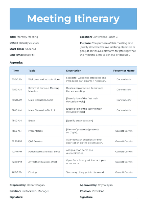 Meeting Itinerary