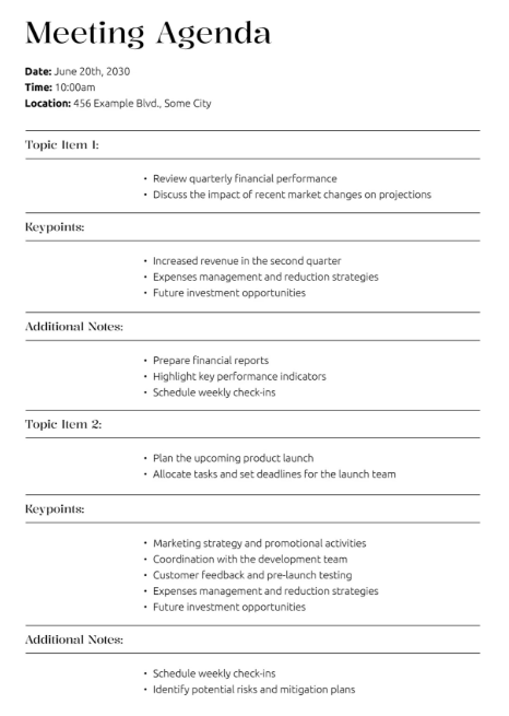 Simple Meeting Agenda