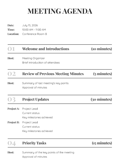 Printable Meeting Agenda
