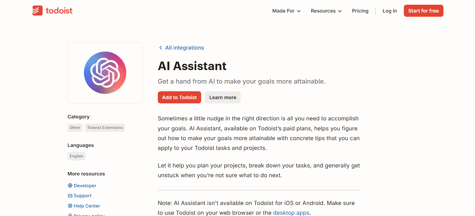 Todoist with AI Assistant