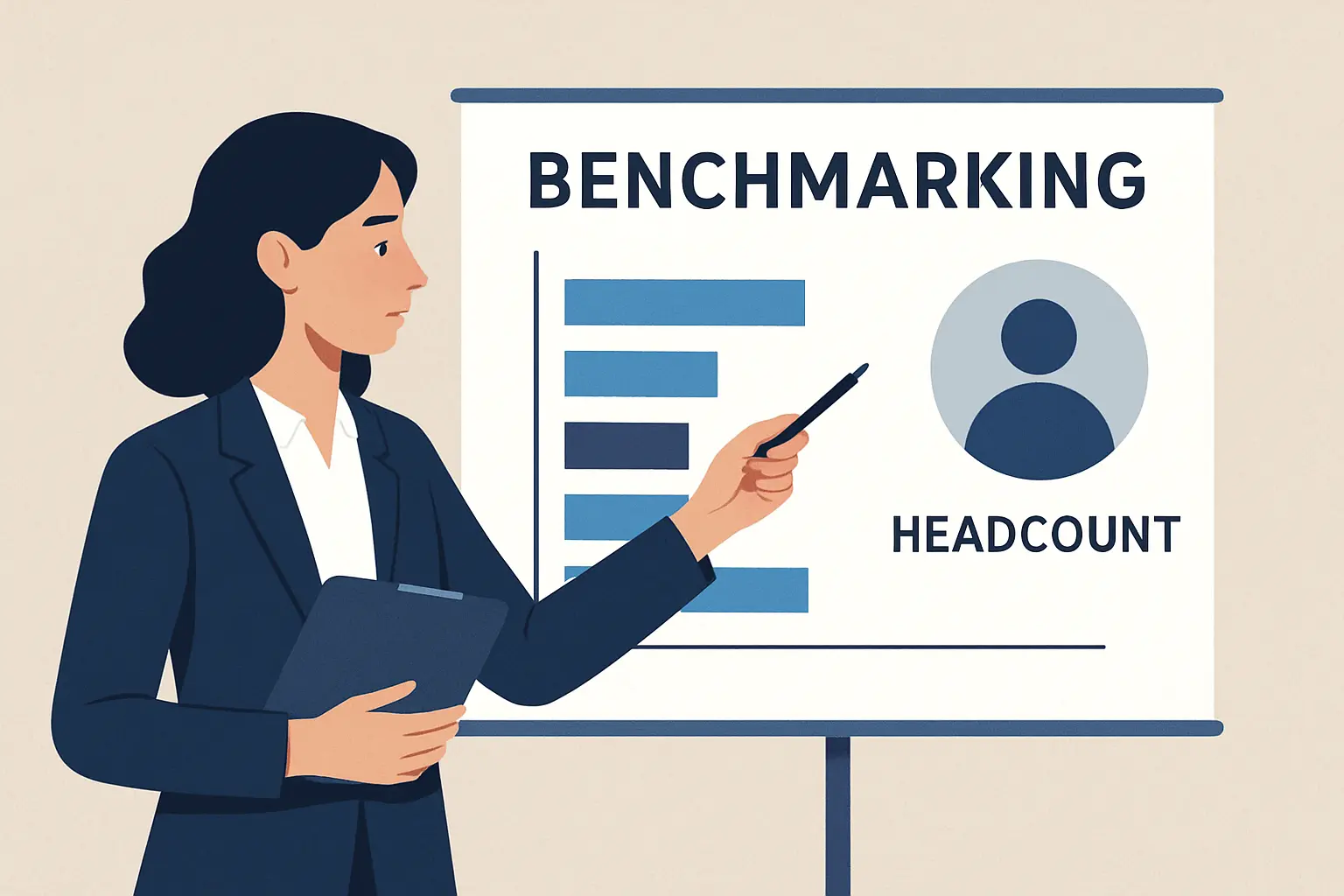 An office worker pointing at headcount benchmarks