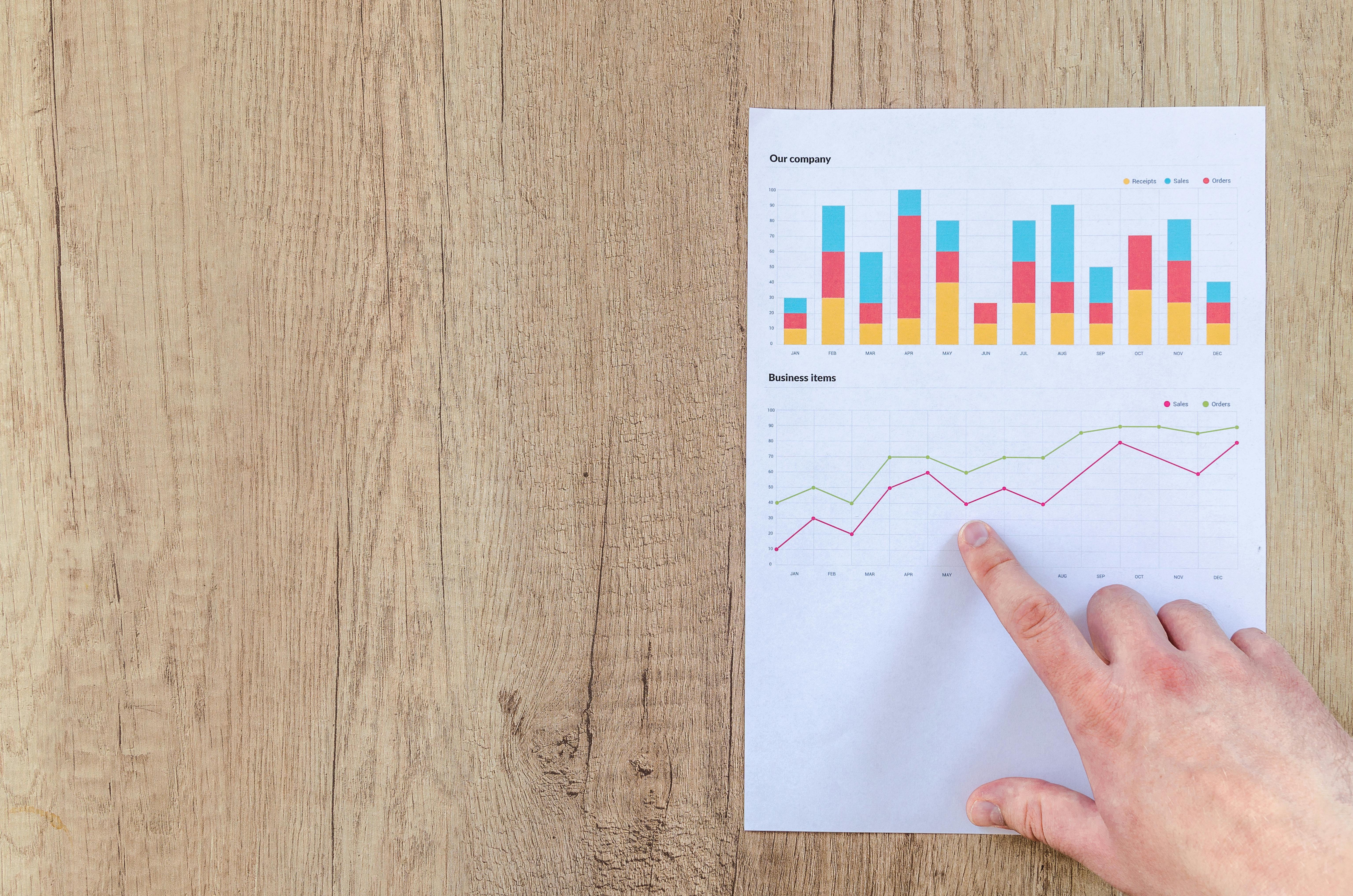 finger pointing at chart on table