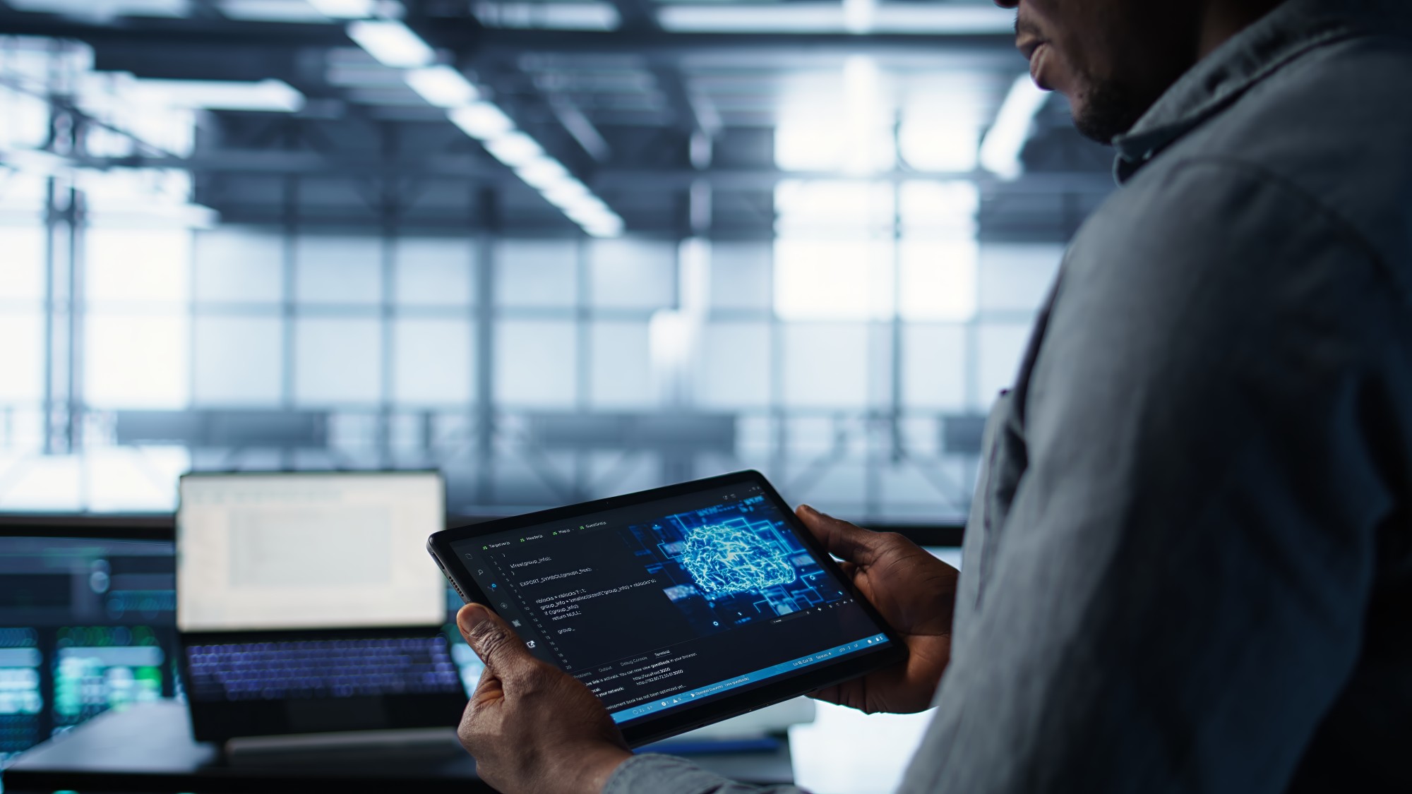 employee using AI on tablet