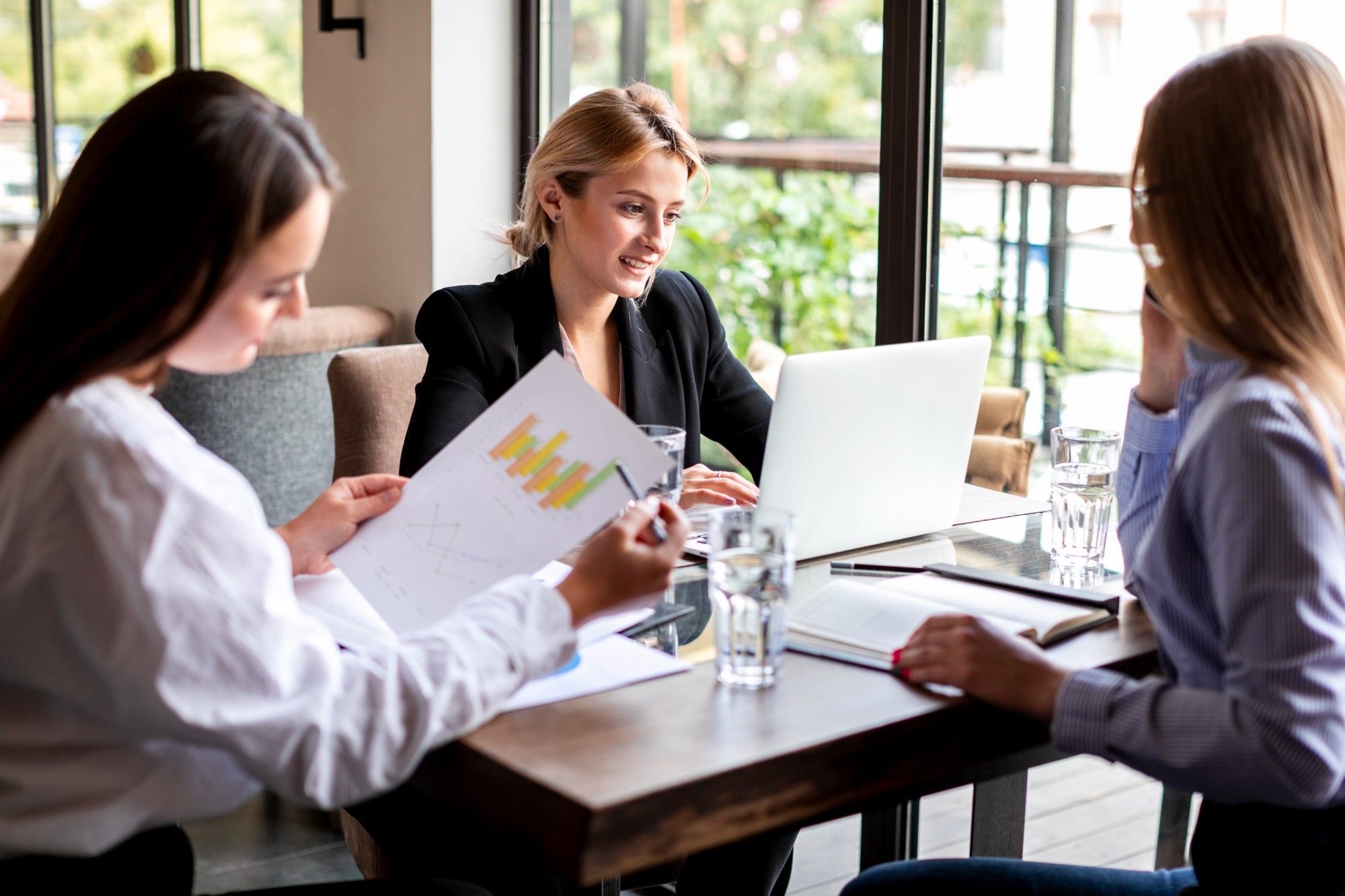 team reviewing benchmarks