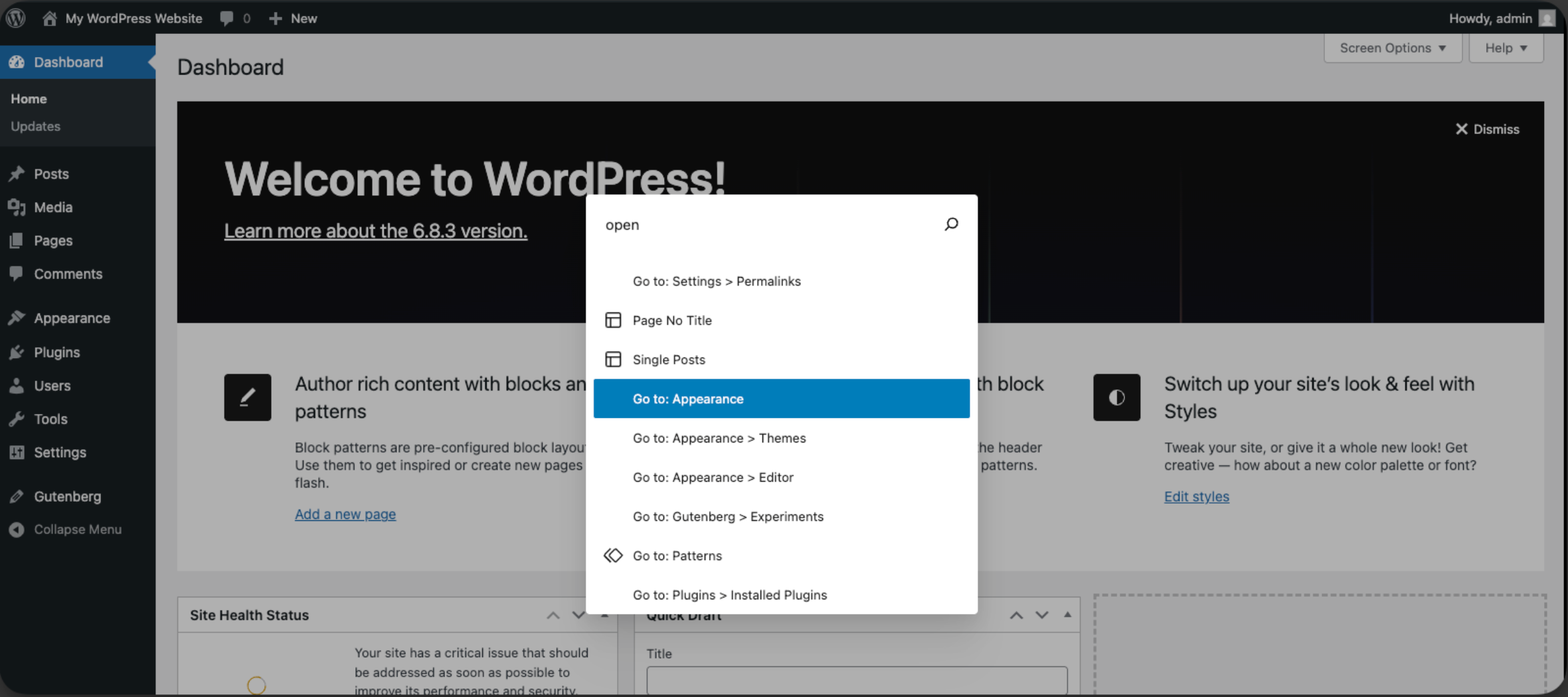 Wordpress Admin View