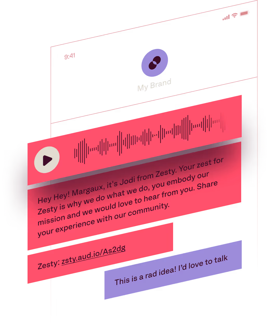 A mockup of an audio message on mobile device