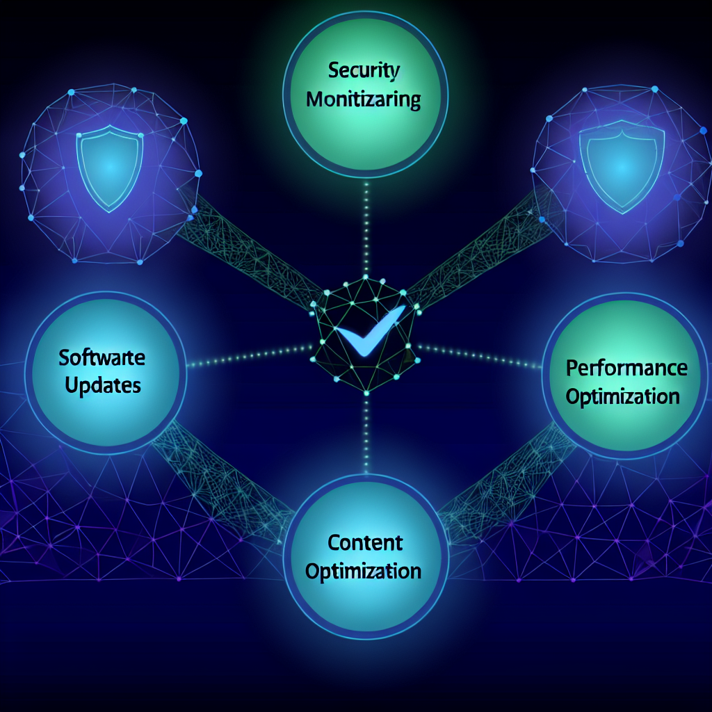 Key components of a modern website maintenance package including security, performance, and SEO monitoring