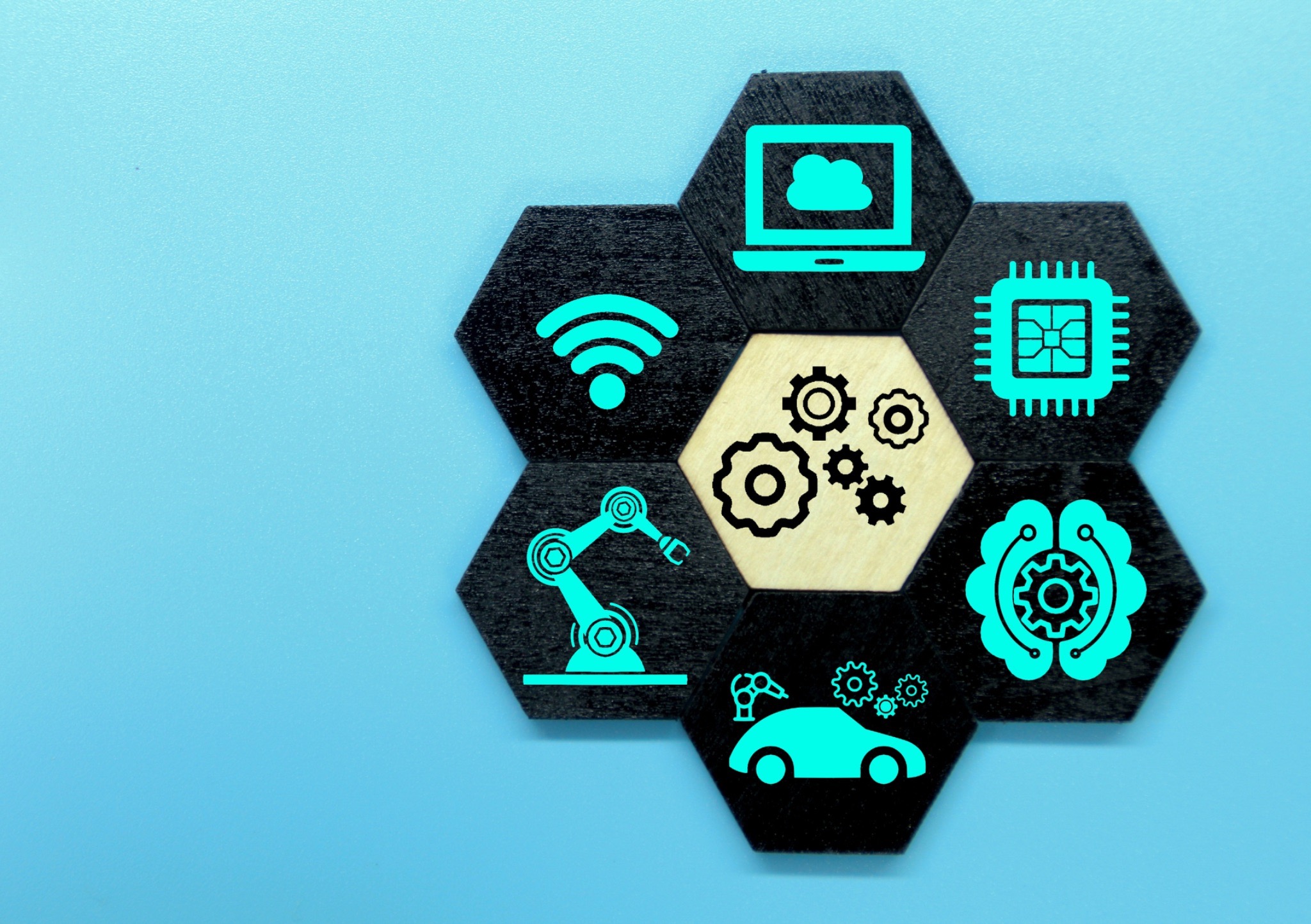 AI SDR tool categories, data enrichment technology icons, AI sales tech stack, intent data platform visual, AI infrastructure hexagon diagram, sales automation technology stack, AI tool ecosystem visual