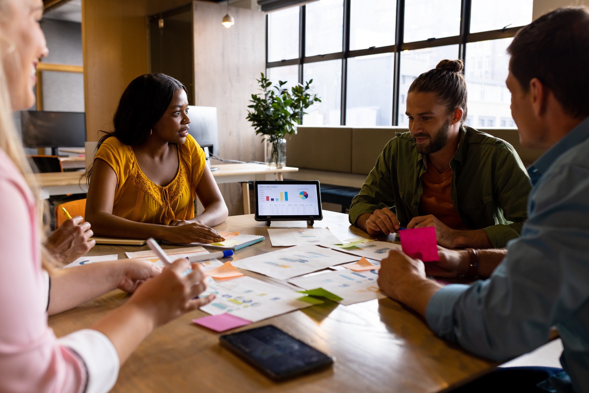 demand generation content planning, B2B marketing strategy meeting, content marketing team collaboration, thought leadership planning session, marketing team brainstorming, demand gen campaign planning, team reviewing marketing data