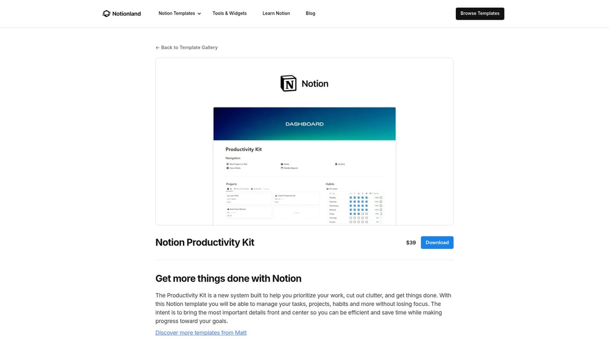 7 Best Template Planner Ideas to Organize Your Life in 2026 - Notion Productivity Kit by Matt Bio