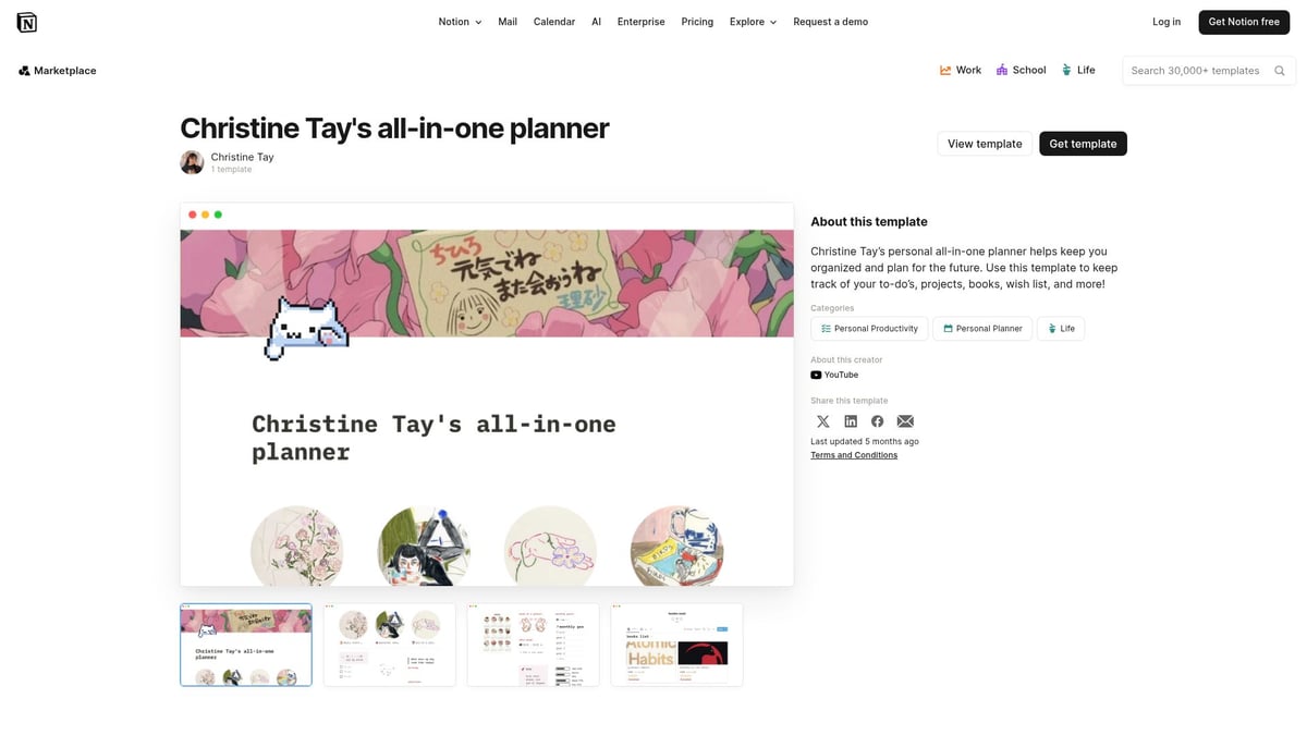 7 Best Template Planner Ideas to Organize Your Life in 2026 - Christine Tay’s All-in-One Planner (Notion)