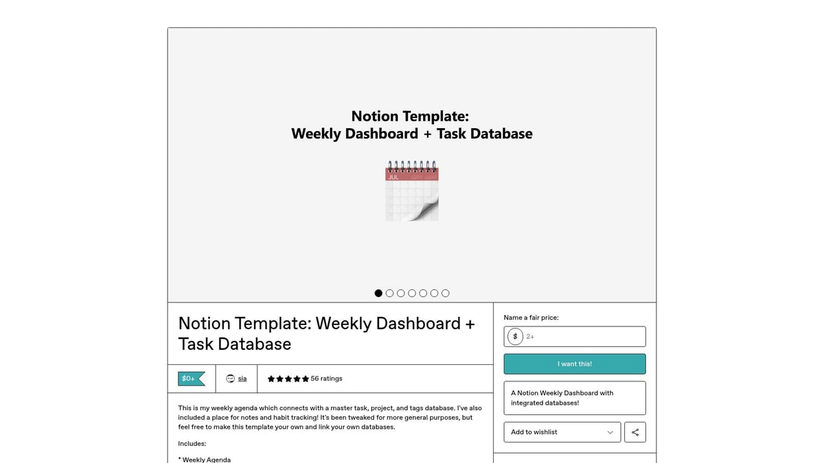 10 Best Weekly Planner Notion Templates to Organize 2026 - Weekly Dashboard + Task Database by Sia