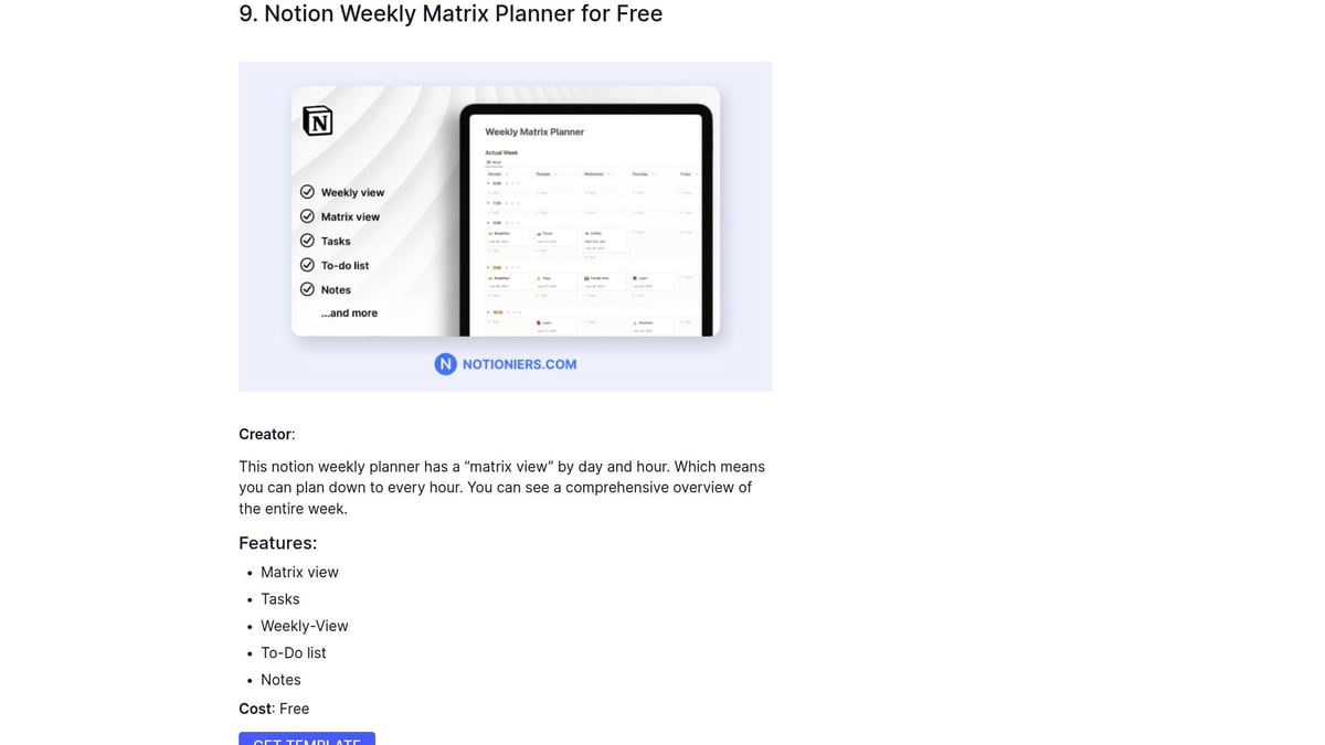 10 Best Weekly Planner Notion Templates to Organize 2026 - Weekly Matrix Planner (Free)